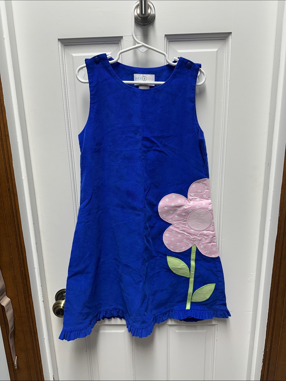 Girls' Royal Blue Dress with Pink Flower Appliqué